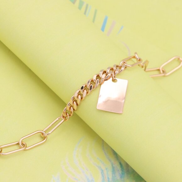 "Chunky Rose Gold Bracelet with Paperclip and Square Tag Charm, XPBL1078 - Picture 9 of 12